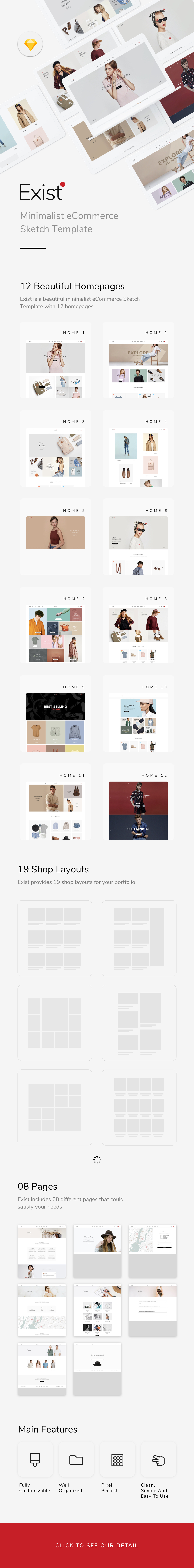 Exist - Minimalist eCommerce Sketch Template - 1